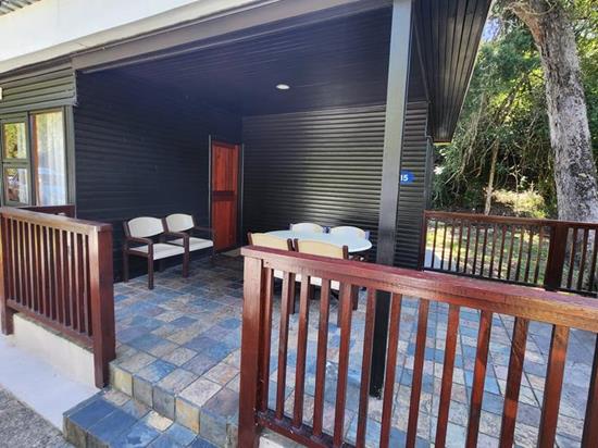 Plettenberg, A Forever Resort: 6-Sleeper Timber Chalet. No river view. 3 bedrooms (1 queen bed & 4 single beds.)